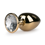 Metalen buttplug met transparante steen - goudkleurig