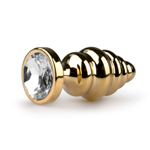 Metalen buttplug met heldere steen - goudkleurig