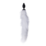 Medium zwarte buttplug met witte vossenstaart