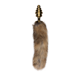 Medium goudkleurige buttplug met bruine vossenstaart